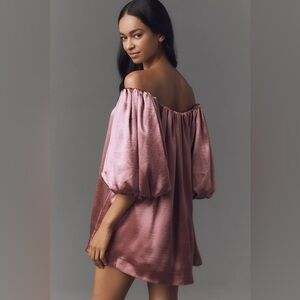 NWT! Anthropologie Mare Mare Off-The-Shoulder Puff-Sleeve Shine Mini Dress 🏰